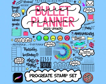 Over 225 Procreate Stamp Brushes with Bullet Planner & Calendar Stamps! Trackers, borders,Make DIY Planner Pages Stickers-print at home!