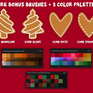 Holiday Cookie Maker Set Over 100 Procreate Brushes with Cute Holiday Cookie and Icing Shapes, plus Procreate Brushes and 3 Color Palettes image 7