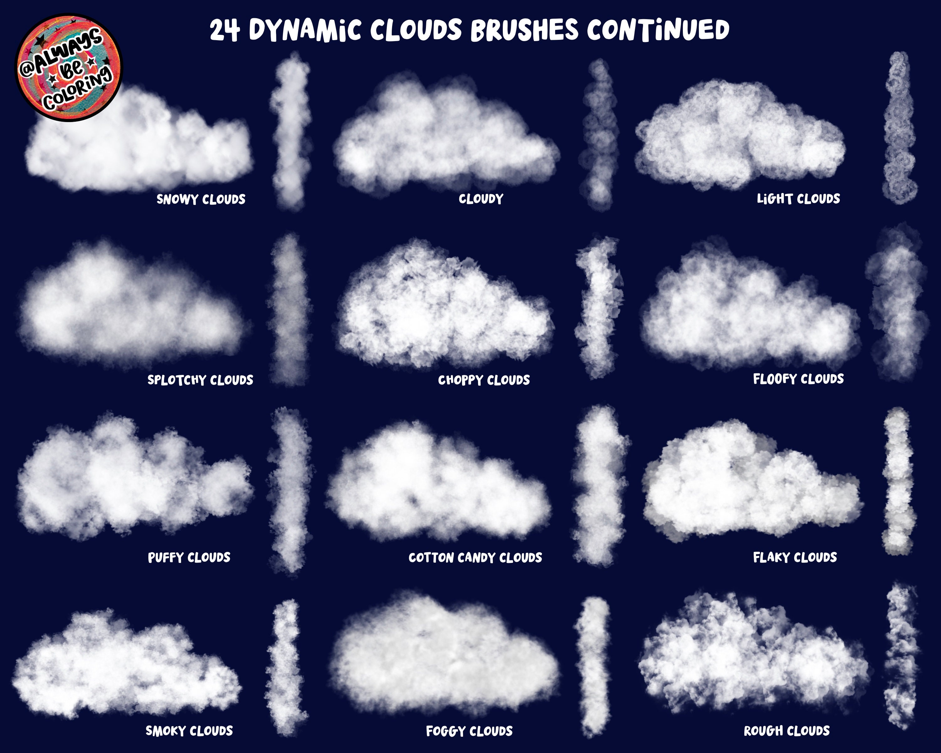 130 Realistic Procreate Clouds Stamps & Brushes! Lettering, Drawing ...