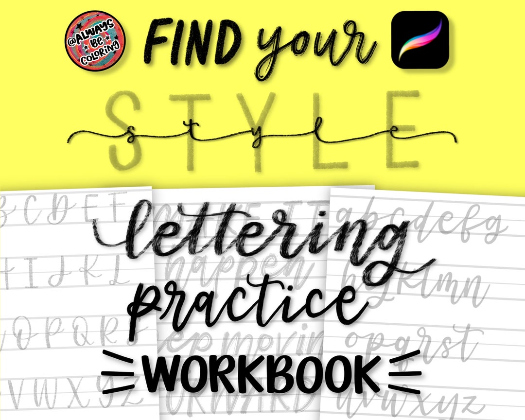 12 Procreate Brushes, 40 Lettering Practice Worksheets, Find Your Style ...