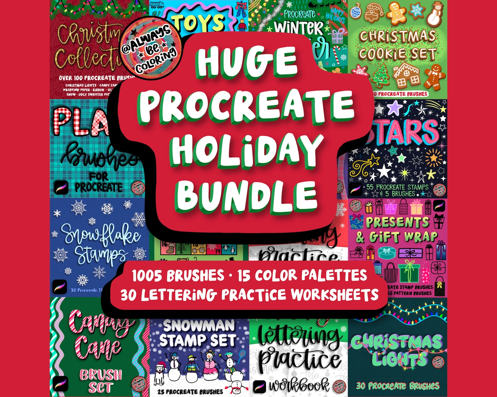 Procreate Huge Holiday Bundle Save 60%! 1005 Procreate Christmas Stamps ...