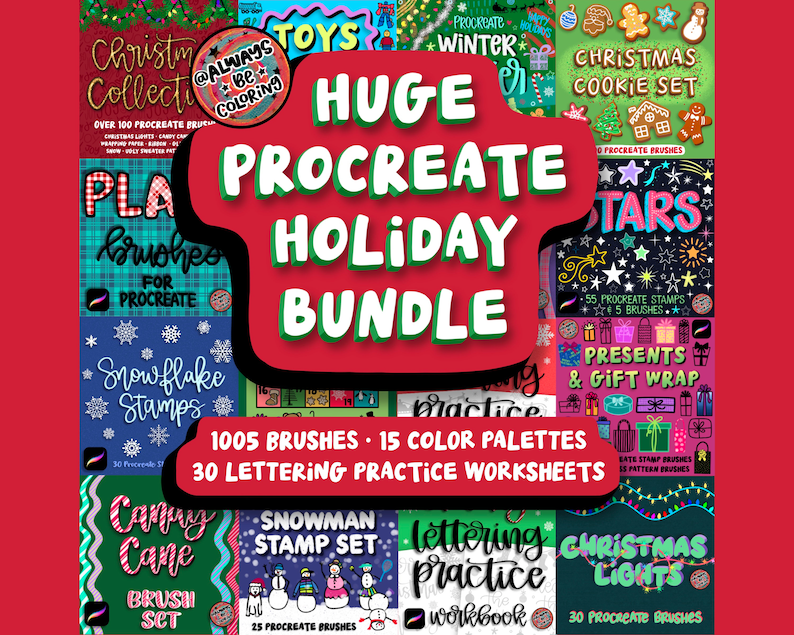 Procreate Huge Holiday Bundle Save 60%! 1005 Procreate Christmas Stamps ...