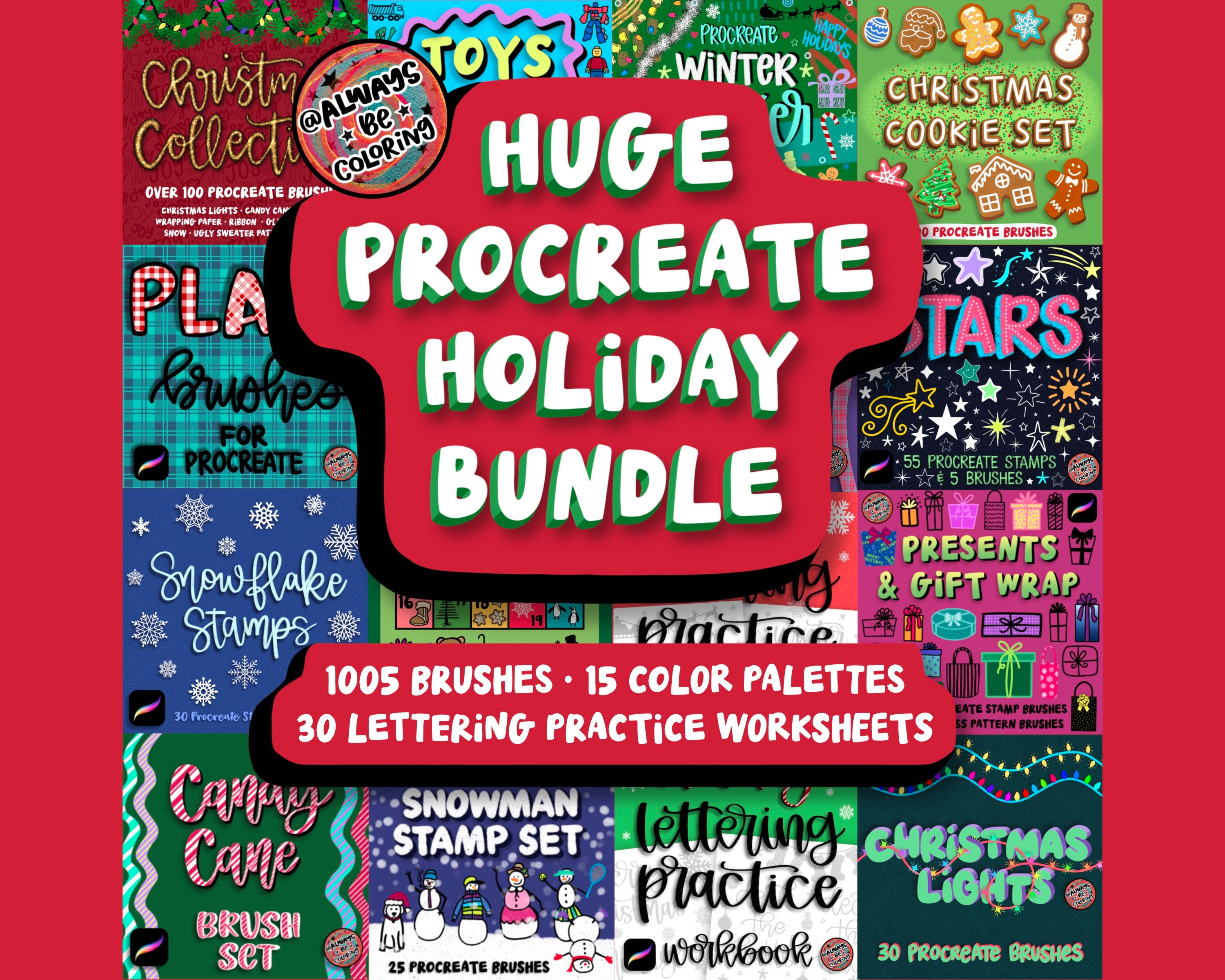Procreate Huge Holiday Bundle Save 60%! 1005 Procreate Christmas Stamps ...