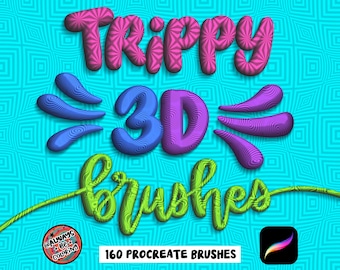 160 Procreate Trippy 3D Brushes for Lettering and Digital Illustrations, plus Seamless Pattern Brushes