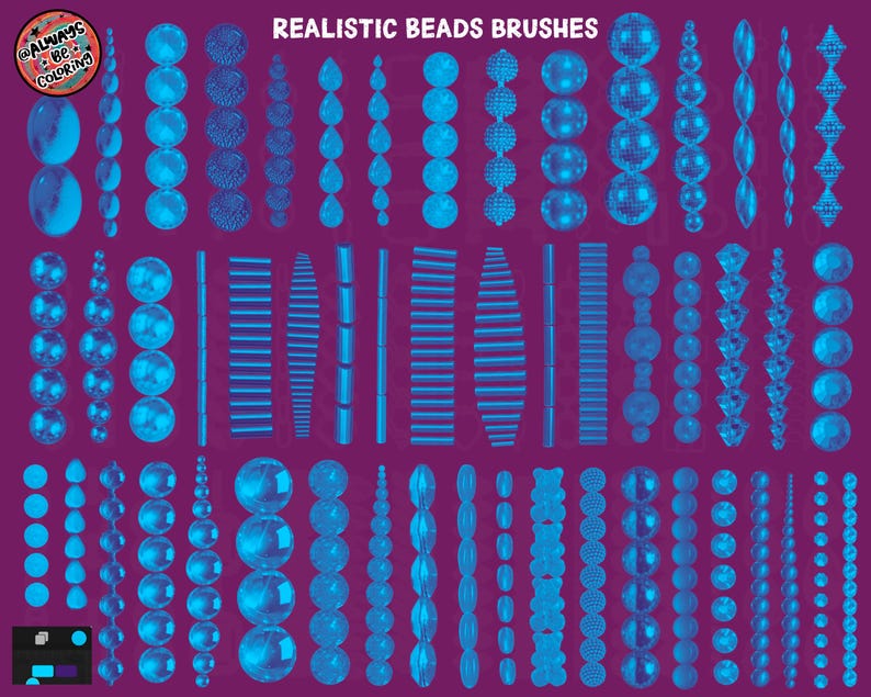 May include: A set of 30 digital brushes for creating realistic bead designs. The brushes are in various shapes and sizes, including round, oval, and square beads. The brushes are perfect for creating jewelry, accessories, and other craft projects.