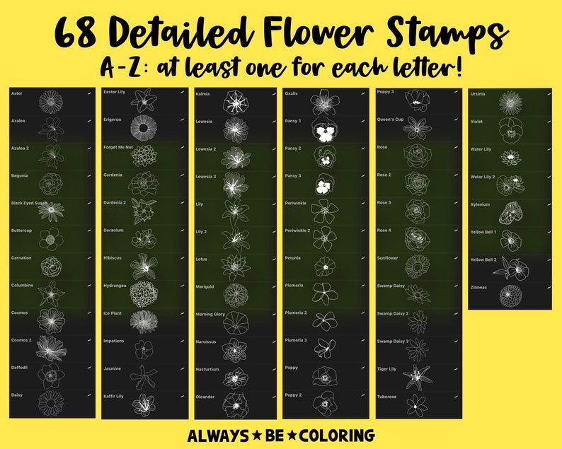 Procreate A to Z Flower Illustration Set! 120 Procreate Brushes & 68 ...