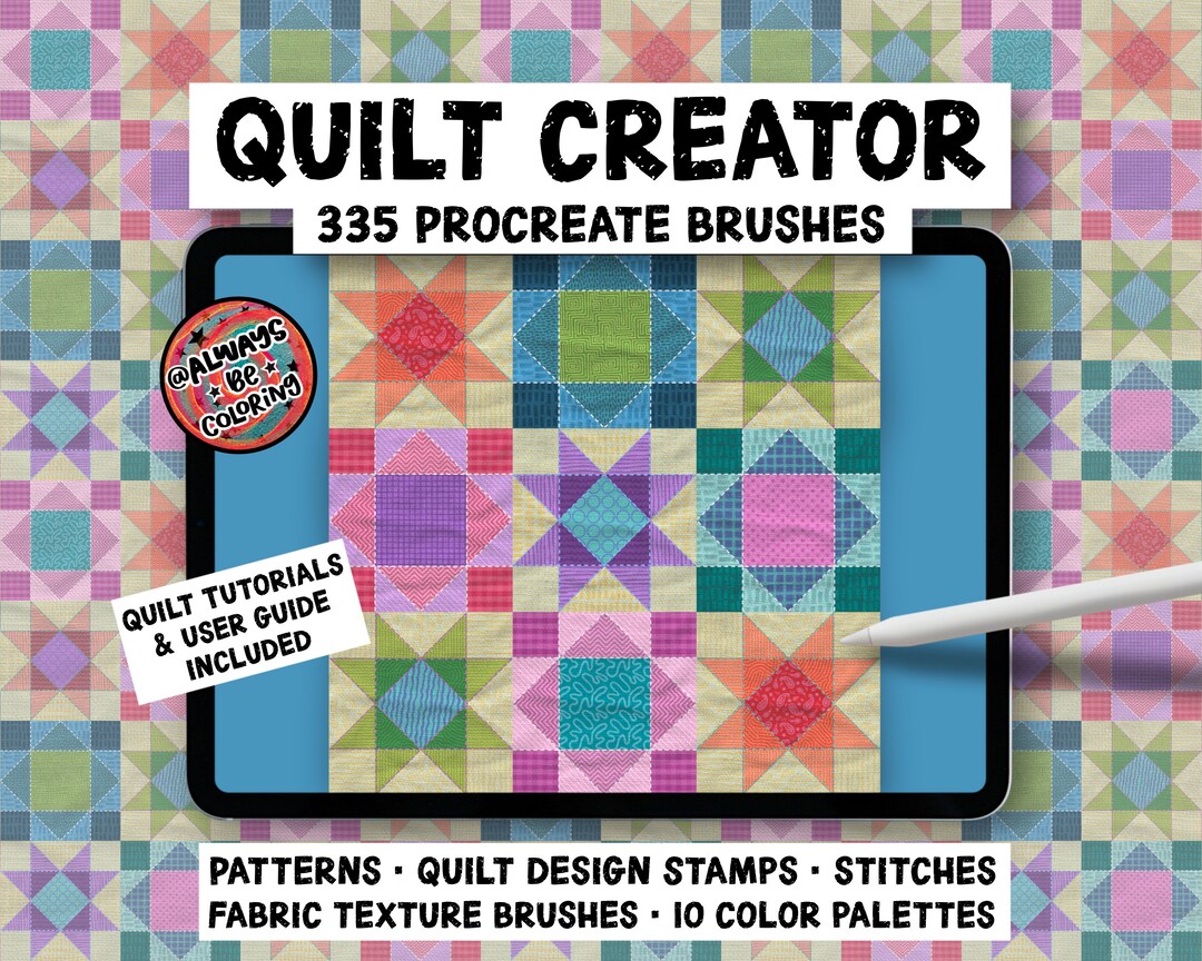 335 Procreate Quilt Brushes, Fabric Seamless Texture Brushes, Digital