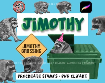 Jimothy the Raccoon Procreate Stamp Brushes and PNG Clip Art, Funny Animal Graphics, Viral Memes