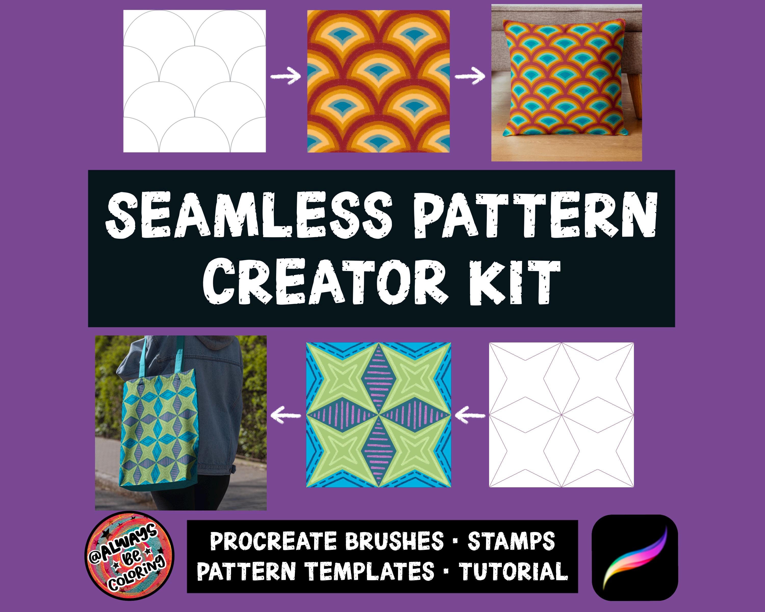 Nahtloses Pattern‑Creator‑Kit für Procreate – 300 Pinsel & Stempel, Vorlagen, Blumen, Pflanzen, Layouts + Guide