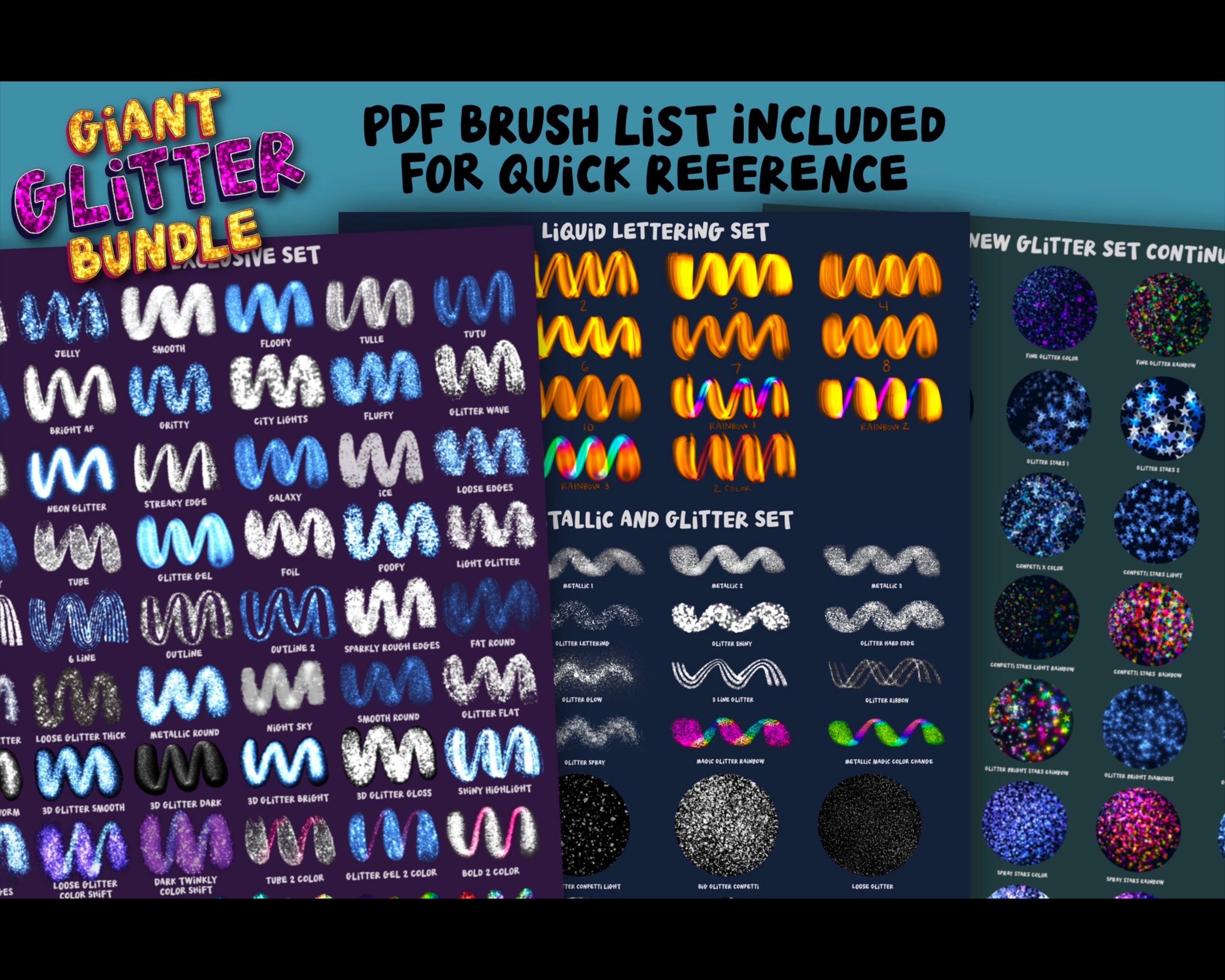 Procreate Glitter Brush Bundle Save 60%! Over 250 Procreate Brushes for ...