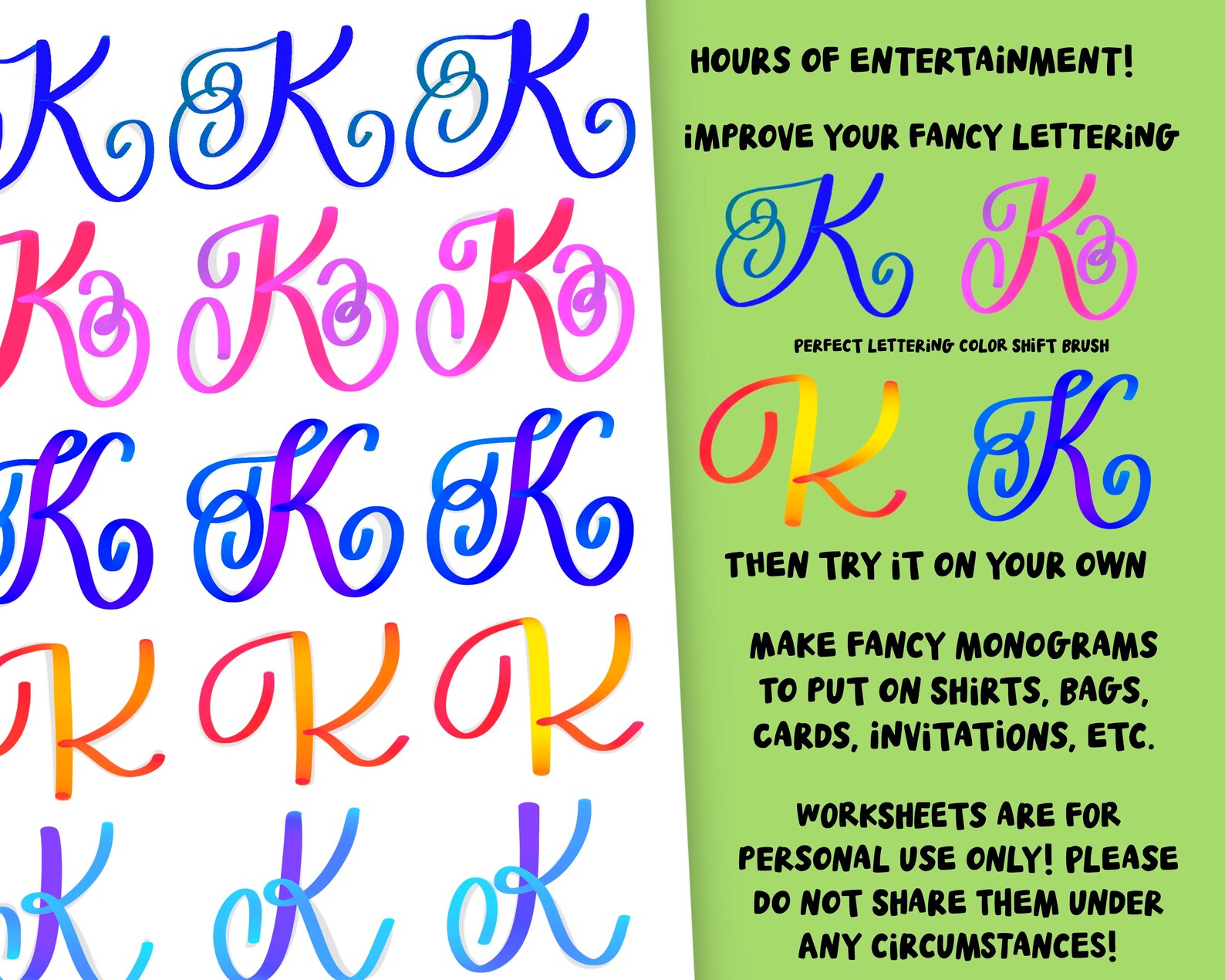 Fancy Monogram Lettering Practice Workbook 20 Procreate Brushes, 29 ...