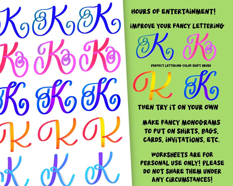 Fancy Monogram Lettering Practice Workbook 20 Procreate Brushes, 29 ...