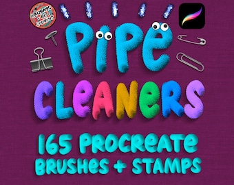 165 Procreate Pipe Cleaner Brushes & Stamps, Glitter, 3D, and Textured Brushes, Fabric Textures, Procreate Lettering, Drawing, Digital Art