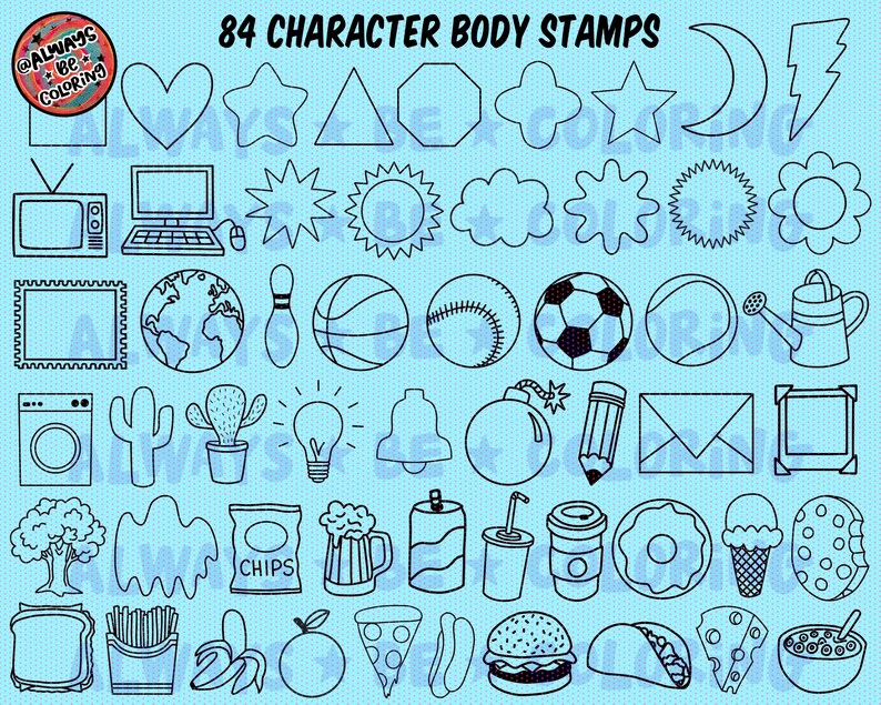 ¡Conjunto de creación de personajes de mascota retro para Procreate! ¡280 sellos para Procreate, 45 pinceles de semitonos, texturas y patrones sin costuras! Caras, cuerpos, brazos, piernas imagen 3