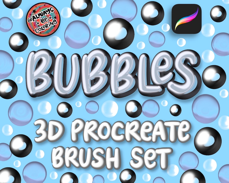 35 Bubble 3D Procreate Brushes!  Three Dimensional Digital Procreate Brushes, Lettering Brush Pack, Procreate 3D Set, Hand Lettering Brushes by AlwaysBeColoring