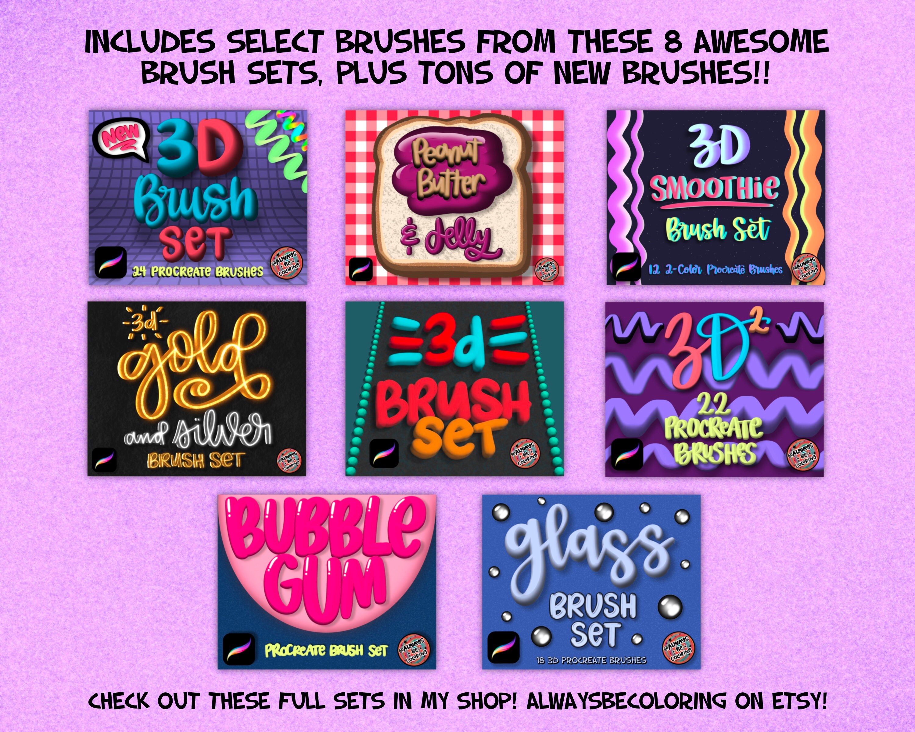 50 3D Procreate Brushes With Lettering Practice Workbook! Three ...