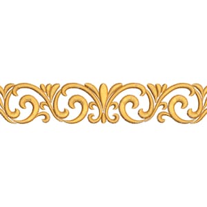 May include: A gold decorative border with a repeating pattern of stylized leaves and swirls.