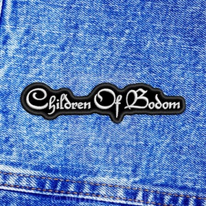 May include: A black patch with white embroidered text that reads "Children of Bodom" sewn onto a blue denim jacket.