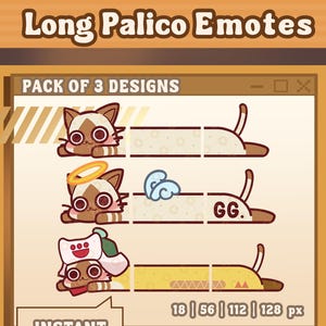 Static Twitch, Discord & YouTube Emotes – Cute Long Palico Cat | Monster Hunter Stream Assets, Gamer Emotes Pack