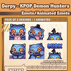 Derpy the Demon Tiger Emote Pack - Static and Animated Emote - Kpop Demon Hunter - Kpop Blue Tiger - Meme Icons - Discord Twitch Emoji Set