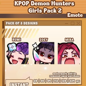 Girls Emote Pack Vol 2 – Rumi – Zoey – Mira – Kpop Demon Hunters – Discord Twitch VTuber Emoji Stickers – Gamer Chat Asset – Stream Overlay