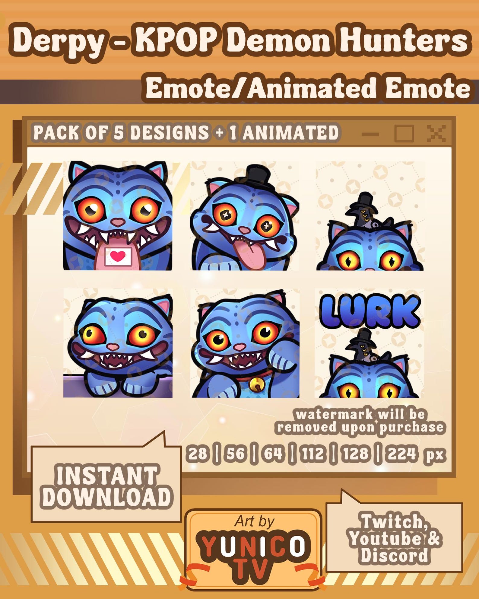 Demon Emote Set Derpy the Demon Tiger Emote Pack - Static and Animated Emote - Kpop ...