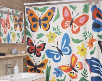 Colorful Shower Curtain Butterfly Shower Curtain, Butterfly Home Decor for Butterfly Lover, Butterfly Curtain Bathroom Decor, Modern Decor