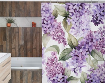 Purple Shower Curtain Purple Floral Home Decor Bathroom Decor, Modern Floral Bath Decor Floral Shower Curtain, Lilac Floral Home Decor