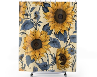 Sunflower Shower Curtain Sunflower Home Decor, Sunflower Bathroom Decor With Yellow and Blue, Floral Farmhouse Decor Farmhouse Bathroom