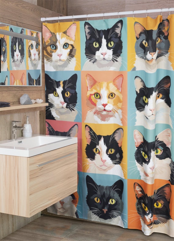 Cat Shower Curtain Cat Home Decor, Cat Lover Gift for Housewarming Gift, Cat Owner Gift, Cat Themed Home Decor Cat Bathroom Decor, Cat Gift