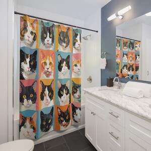 Cat Shower Curtain Cat Home Decor, Cat Lover Gift for Housewarming Gift, Cat Owner Gift, Cat Themed Home Decor Cat Bathroom Decor, Cat Gift image 5