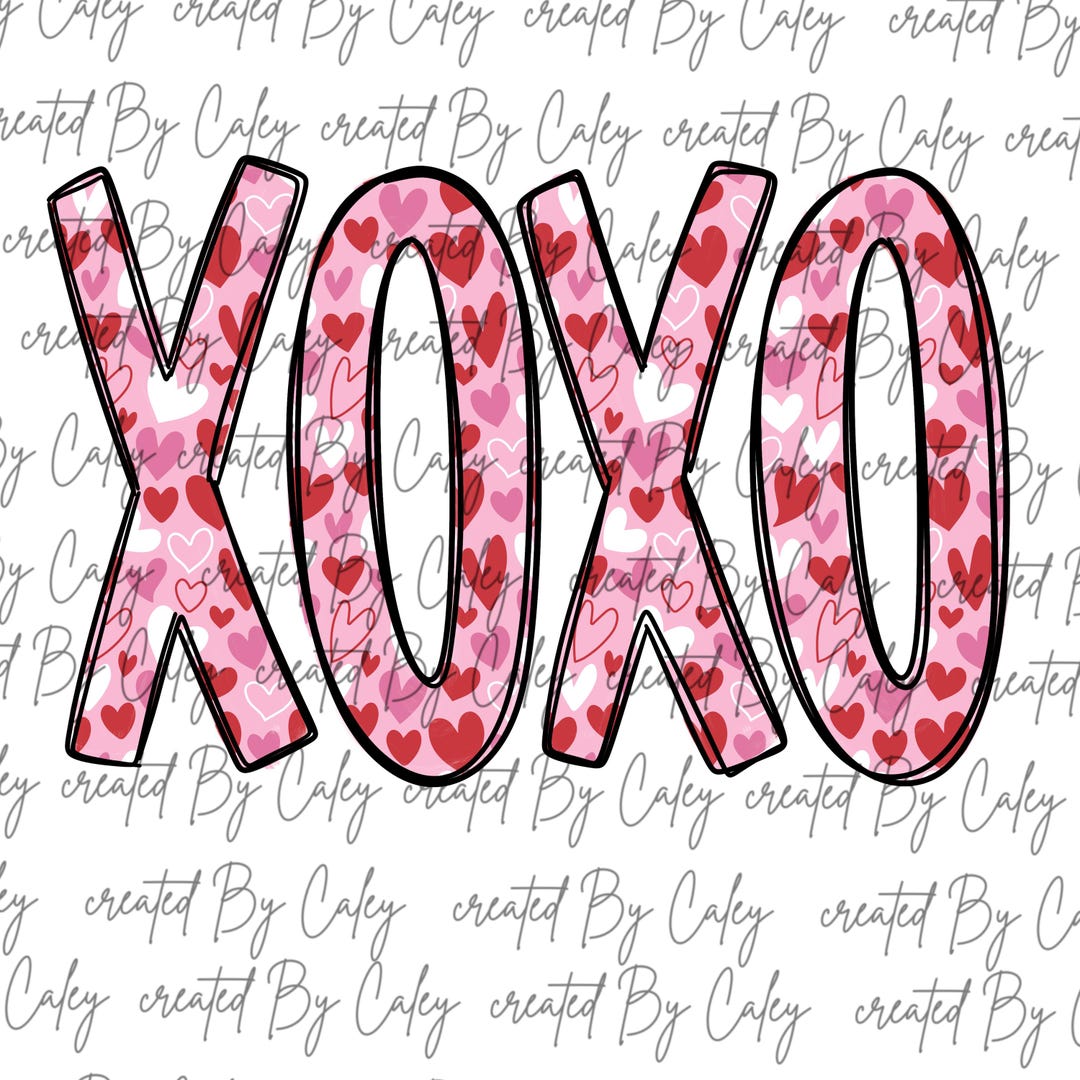 Valentines Day Sublimation Design XOXO Hearts Pattern Lettering PNG ...