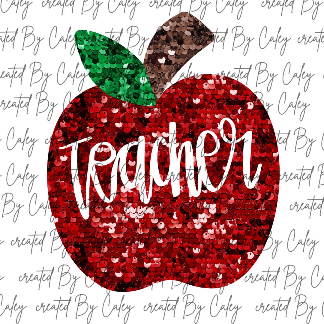 Teacher Sequin Red Apple PNG, Hand-drawn Digital Art (digital Download ...