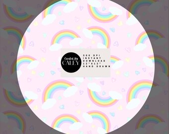 Pastel Rainbow Seamless Pattern, Hand Drawn PNG (Digital Download)