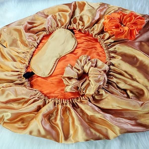 Metallic Gold/Orange Satin Pillow Bonnet