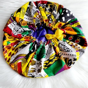 Afro  Collage Satin Lined Bonnet