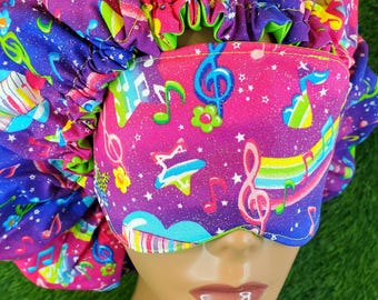 80's Print Satin Lined Sleep Bonnet - Reversible Cotton Hair Cover