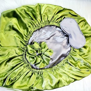 Silver and Lime Satin Pillow Bonnet