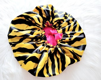 Yellow Zebra Satin Bonnet