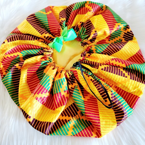 African Print Swirl Satin Lined Bonnet