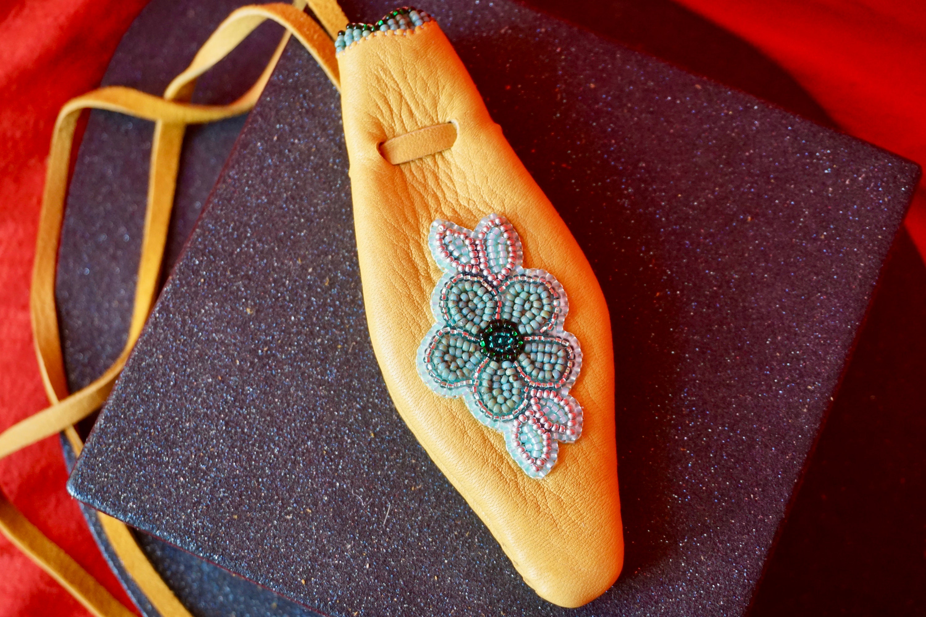 Beaded Leather Medicine Bag,Beaded Leather Medicine Pouch,Deer Leather Medicine Bag