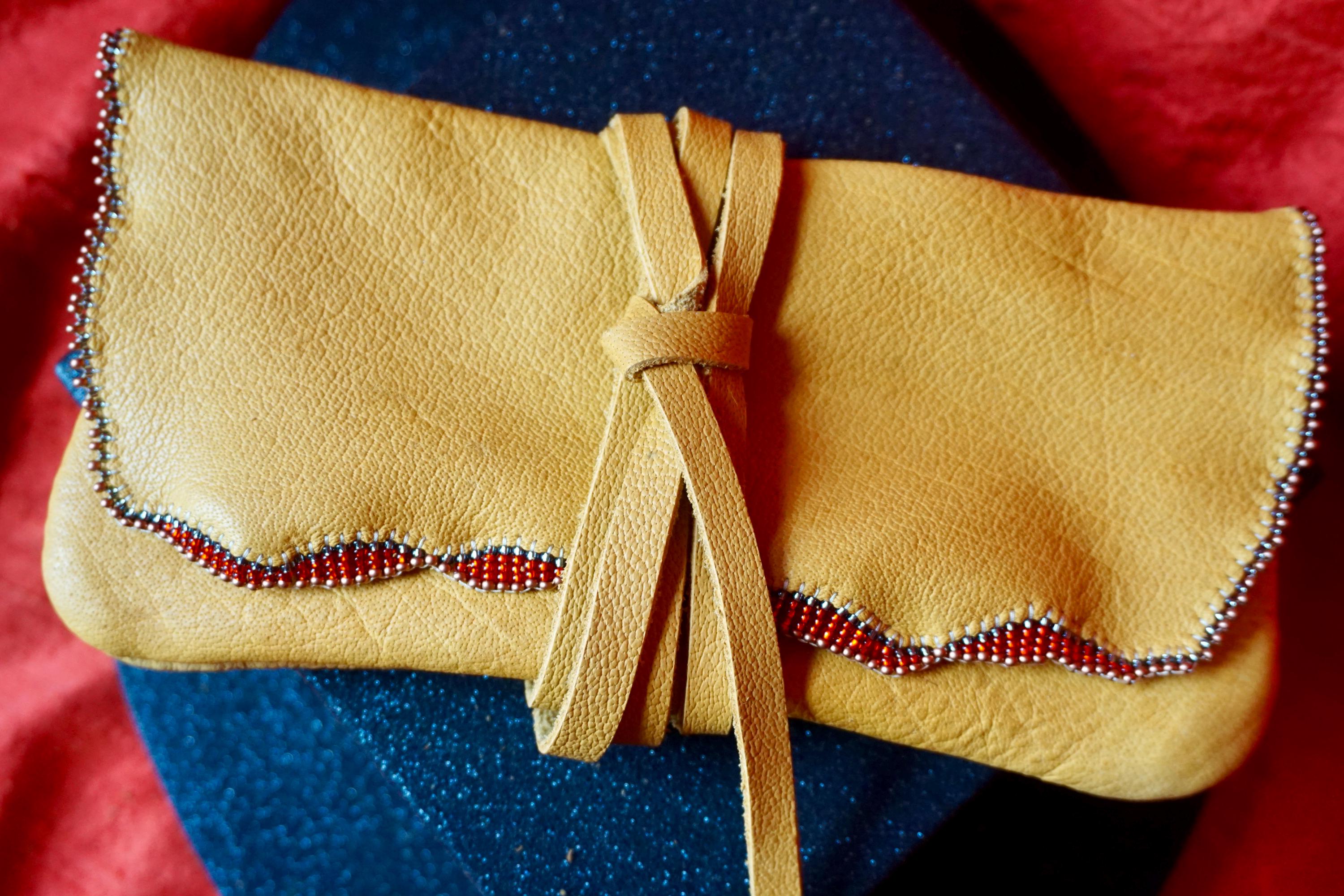 indigenous tobacco pouch Antique Native North American Plains Indians Beaded Buckskin Indigenous Leather Tobacco Pouch -