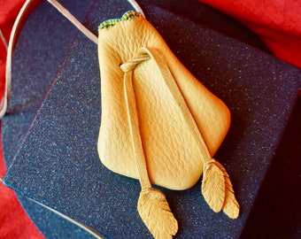 Leather Medicine Bag,Leather Medicine Pouch,Beaded Medicine Bag,Deer Leather Medicine Bag