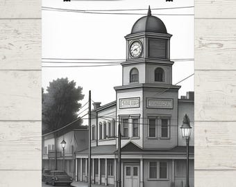 Storybrooke Clocktower Belles Library Ilustración vintage Arte / Érase una vez Póster enrollado Impresión