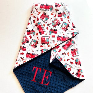 Fire Engine Personalized Baby Minky Blanket, Personalized Fire Fighter Blanket, Personalized Baby Shower Gift, Customized Minky Lovey,