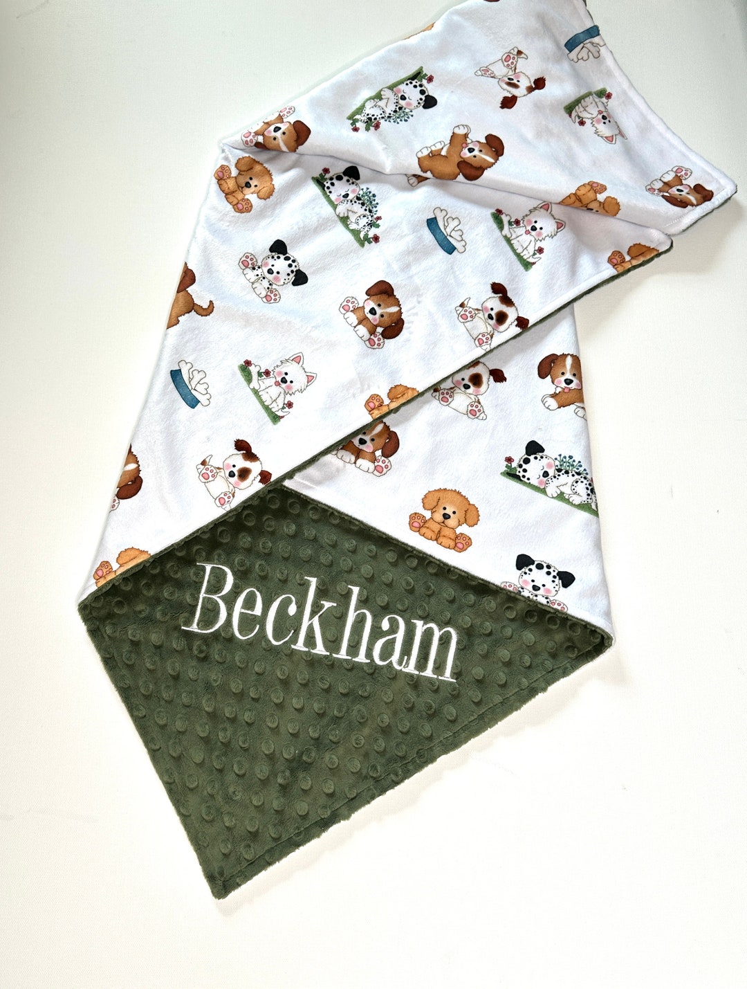Personalized Puppies Minky Baby Blanket, Custom Baby Shower Gift
