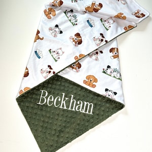 Personalized Puppies Minky Baby Blanket, Custom Baby Shower Gift, Gender Reveal Gift, Puppy Dog Blanket or Lovey, Toddler Blanket
