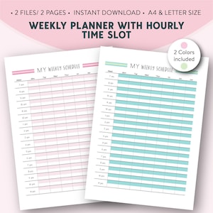 Weekly Hourly Planner (7am to 11pm), Weekly Hourly Schedule Printable, Weekly Hourly to do list, Weekly Task Organizer, Instant Download