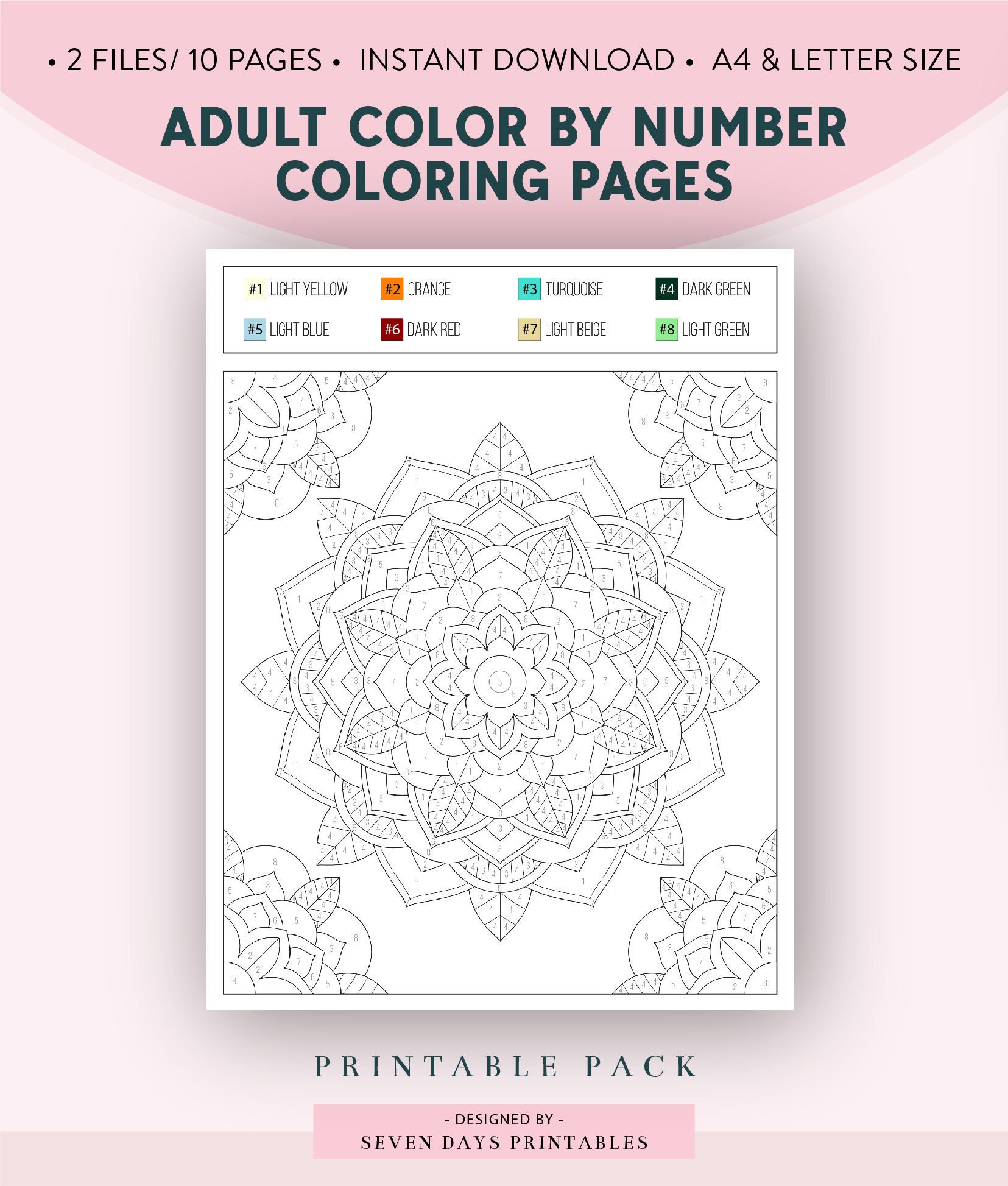 Adult Color by Number Printable PDF Printable Coloring Pages