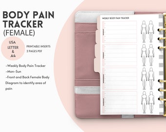 Body pain tracker (Female) weekly  Daily pain log Printable health tracker Chronic pain diary Medical inserts Symptoms tracker, A4,Letter